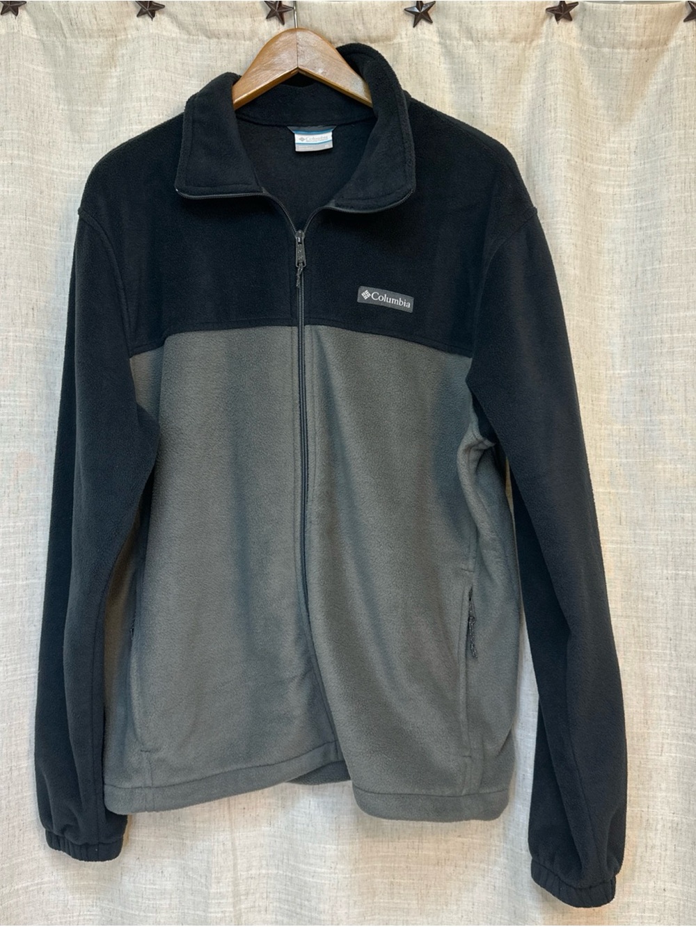 Columbia Full Zip Fleece Jacket 2 Front Zip Pockets XL Navy Blue & Gray